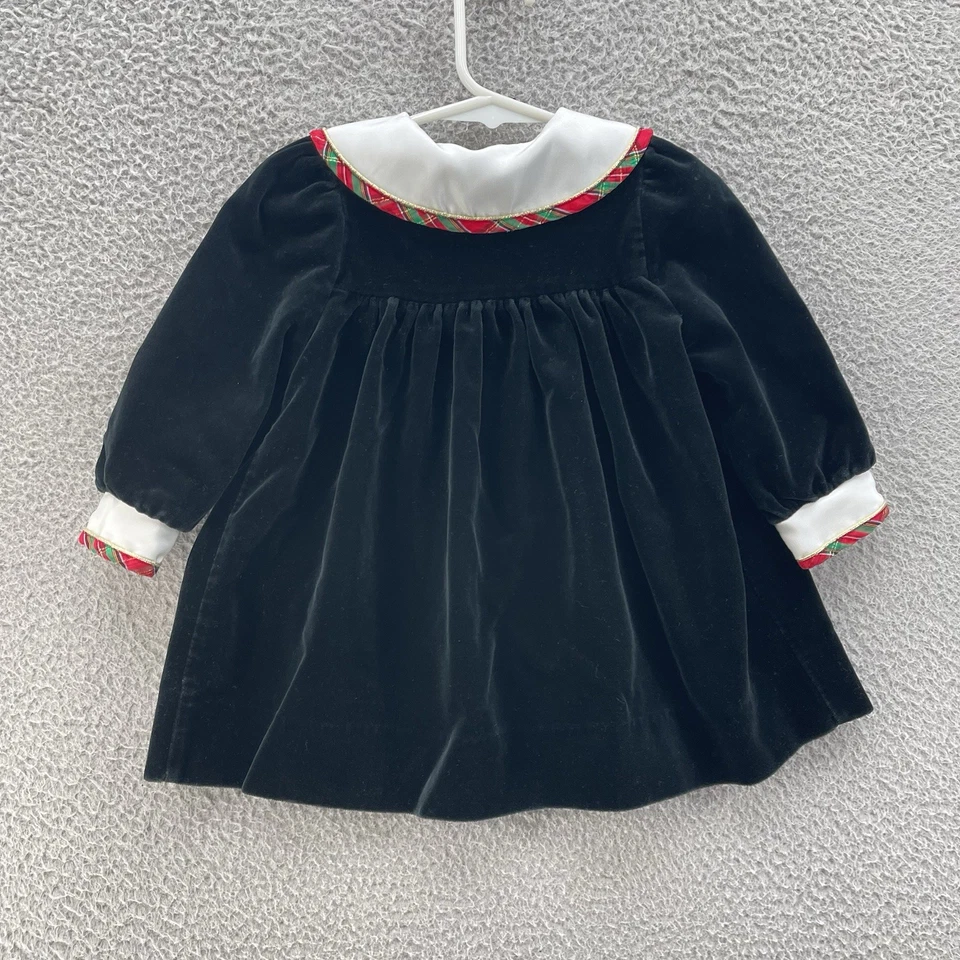 Винтажные редкие издания рождественское платье для девочки 18 месяцев черный бархат на пуговицах - Изображение 2 из 4