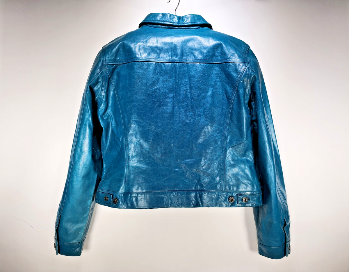 Vintage GAP Leather Jacket Teal Blue Women's XL 2000 Genuine