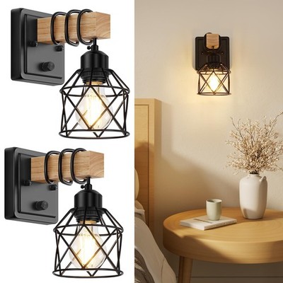 Dimmable Wall Sconces Set of Two, Bedside Wall Mounted Lamp with Rotary Switc...