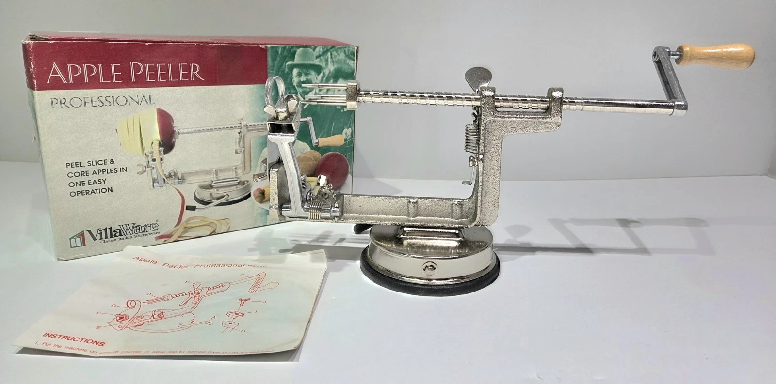 Villa Ware Apple Peeler Corer Slicer Pie Chromed Cast Iron Suction Base Potatoes