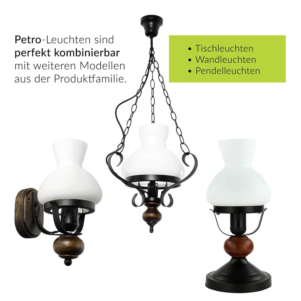 Landhausstil Hängeleuchte Braun Echt-Holz Glas Metall E27 Pendel Leuchte Lampe - Bild 3 von 4