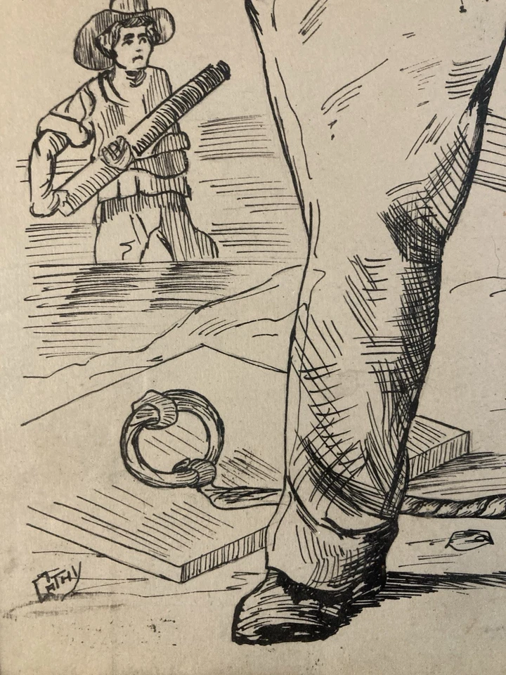 Très Beau Dessin Encre Portrait Homme Le Chourineur 1950 A Identifier Ancien Art - Photo 3/4