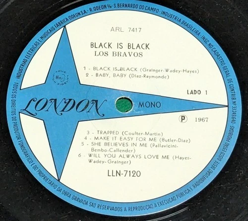 Los Bravos - Black Is Black BRAZIL MONO Lp 1st press 1967 - Image 3 of 3