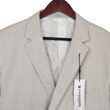 Saddlebred Seersucker Blazer Men 48R Tan White Striped 2 Button Sport Jacket