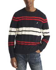 Nautica Men Long Sleeve Striped Cable Knit Crewneck Sweater Navy Size XL