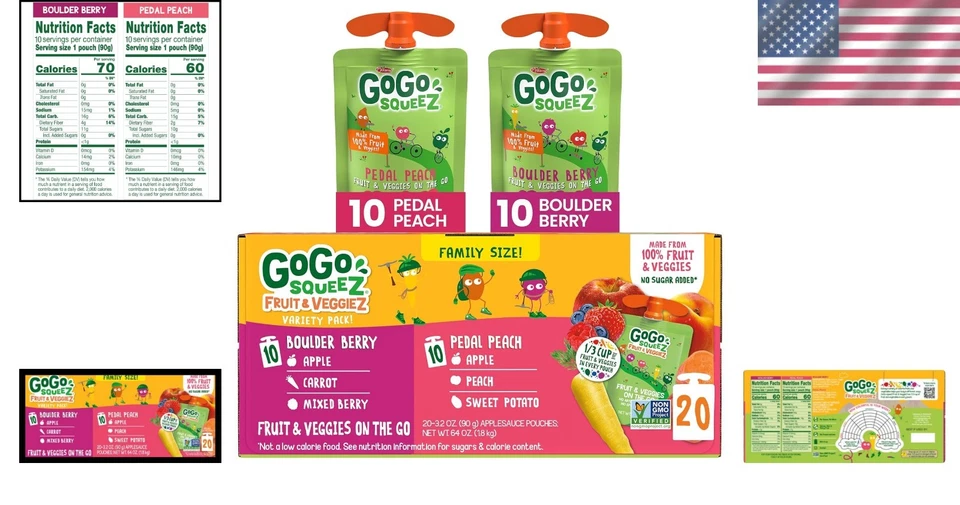 Bolsas portáteis de frutas e vegetais para crianças: 20 unidades, sem bagunça fácil de comer - Imagem 2 de 4