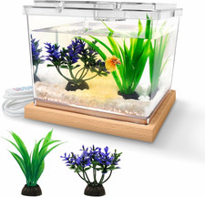Mini Betta Fish Tank Kit with LED Light Base, Small Fish Bowl for Temporary Spac