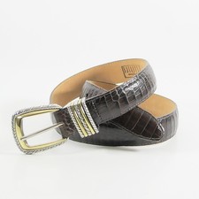 Brighton Classics Embossed Crocodile Pattern Brown Leather Belt Buckle Medium
