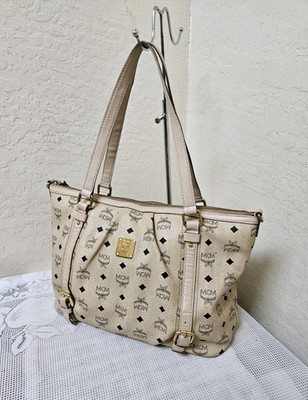 MCM Cream Top Zip No Long Strap Shoulder Tote Bag | eBay