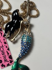 Betsey Johnson Articulated Mermaid Charm Necklace with 30" Chain