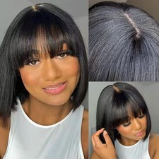 Short Bob Wig with Bangs Human Hair Glueless ...