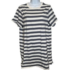 Old Navy Womens White Striped T Shirt Dress Sz L Cotton Casual Coastal Preppy