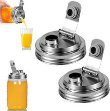2 Pack Stainless Steel Wide Mouth Mason Jar Pour Spout Lid Pitcher Flip Cap Lids