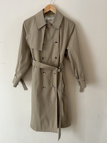 London Fog Women’s Beige Belted Double-Breasted Lined Long Trench Coat 8 Petite