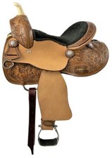 Youth barrel style saddle with floral tooling  Rhinestone Conchos Size 12", 13"