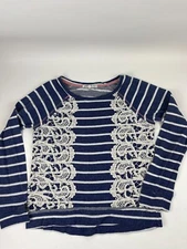 Jolt Tshirt Womens Medium Blue White Striped Lace Long Sleeve