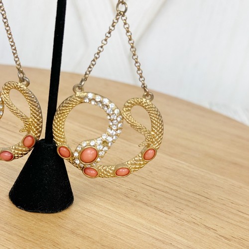 Bebe Rhinestone Beaded Snake Dangle Statement Earrings Goldtone Coral Orange - Picture 2 of 8