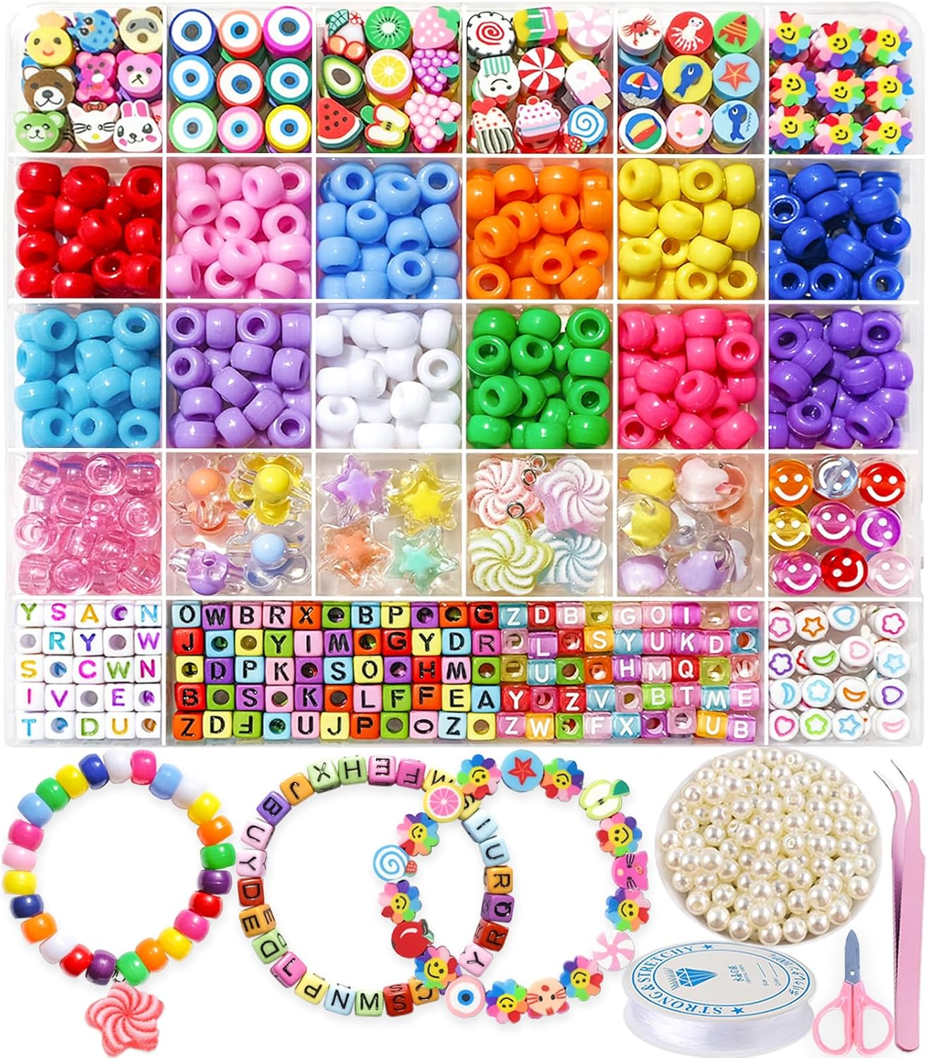 DIY Bead Bracelet Kit with Pony Beads for Friendship Bracelets