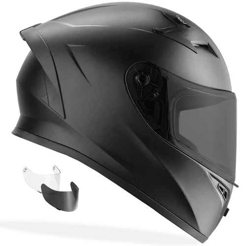 الوجه الكامل GDM Venom دراجة نارية خوذة DOT Matte أسود + خيارات SHIELD