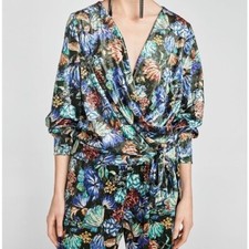 Zara Floral Velvet Tracksuit Top and Trousers Set size M