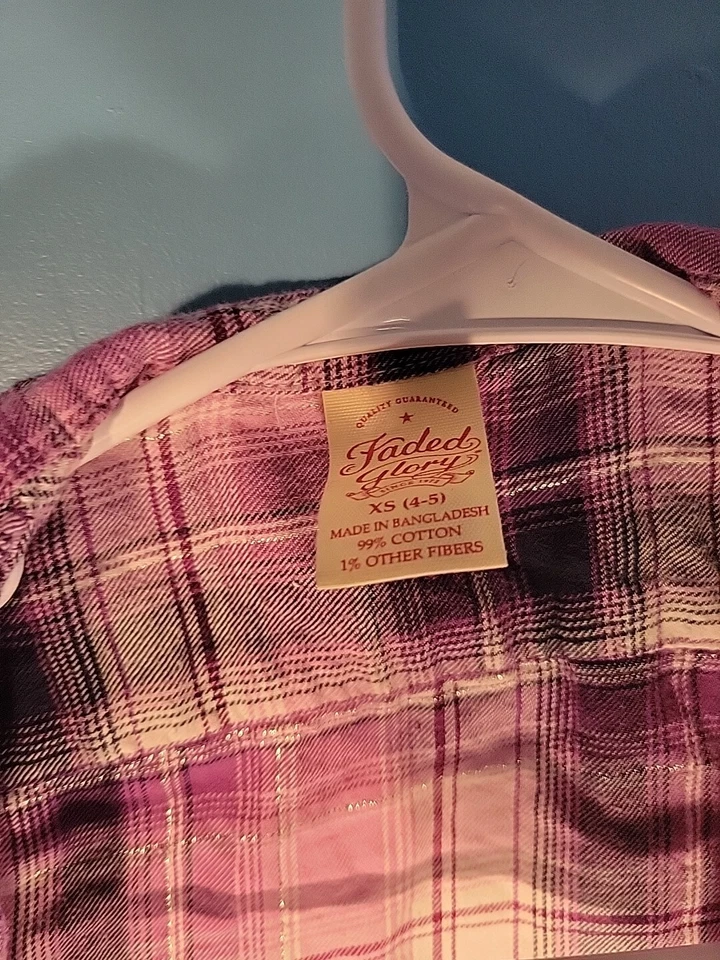 Faded Glory девочек фиолетовый отлива клетку рубашка с длинным рукавом размер XS (4-5) - Изображение 2 из 3