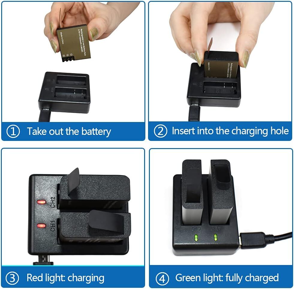 Vvhooy 3X1050 Battery Charger With 3 Batteries For Action Cameras Usb Ports