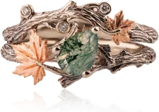 Natural Moss Agate Ring for Women 925 Sterling Silver Green Agate Ring Promise R