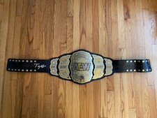 TONY KHAN SIGNED AUTOGRAPH AEW HEAVYWEIGHT TITLE BELT METAL PLATE LEATHER BAS