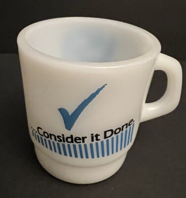 Vintage Lear Siegler Inc Milk Glass Coffee Mug Cup Consider It Done Aviation