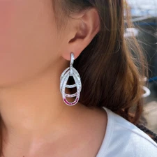 Silver Plated Multilayer Cubic Zirconia Long Drop Earrings Women Wedding Jewelry