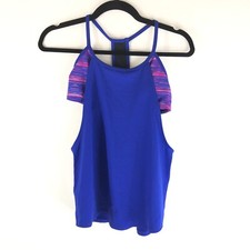 TYR Womens Tankini Top Built In Bra Racerback Cutouts Removable Cups Blue S