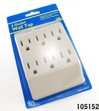 6-Outlet 3-Prong Grounded AC Power Wall Tap, UL Listed
