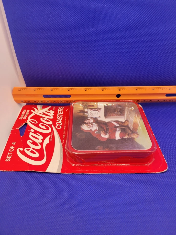 Vintage Set Of 2 Pkgs Of 4 COCA- COLA Coasters Santa Claus Christmas Plastic - Image 4 of 4