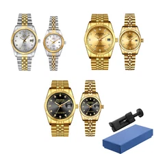 Waterproof Luminous Men Women Watch Round Stainless Steel Date Quartz Wristwatch