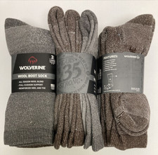 New, Wolverine Men's Full Cushion Moisture Wicking Wool Boot Socks, 12 pairs