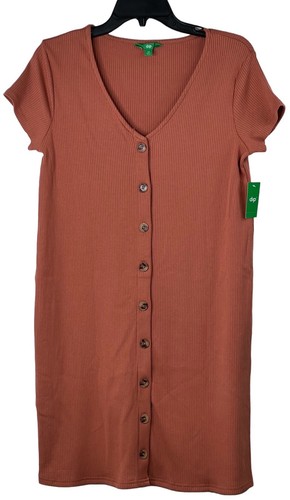 NWT DIP Brand Ribbed Short Sleeve Button Down V-Neck Dress Women's Size XS