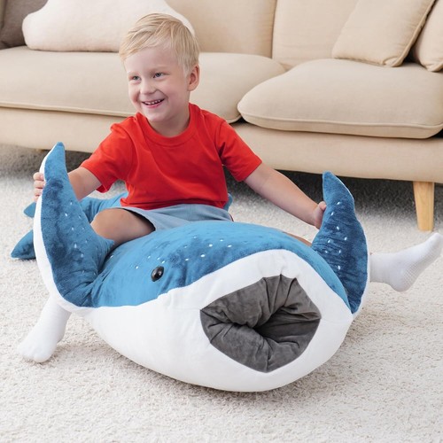 Whale Shark Plush Toy - Ultra-Soft Stuffed Animal Pillow Large Blue Shark Doll - Picture 4 of 27