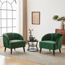 Contemporary Velvet Barrel Club Chair (Set of 2)