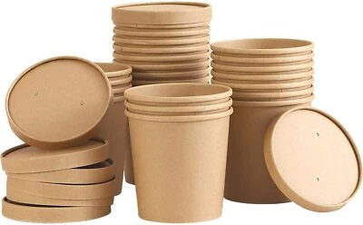 25x biologisch abbaubar Einweg Kraft Karton Suppe Eis Tasse Behälter Deckel