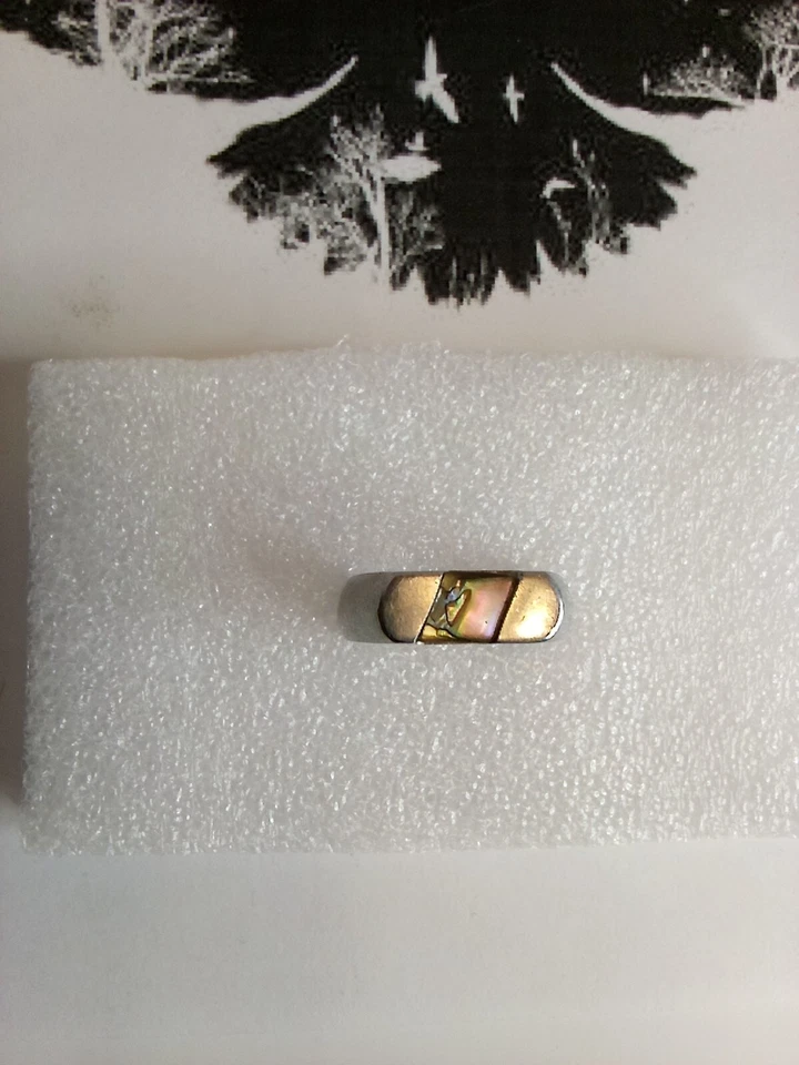 Anillo con carcasa de abulón de acero inoxidable tamaño 9 Foto 2 de 4