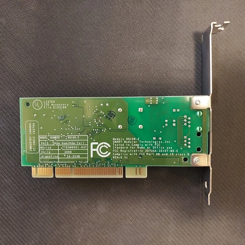 Smart Modular Technologies 90109-2 PCI Data/Fax Modem 56k, Agere 1648C - Image 3 of 3