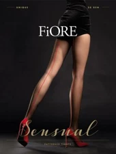 FIORE UNIQUE BACKSEAM DESIGNER 20 DENIER PANTYHOSE TIGHTS 3 SIZES BLACK RED SEAM
