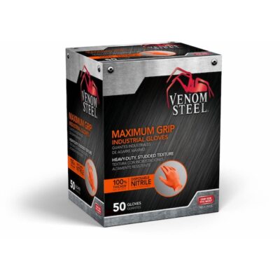 Venom Steel Maximum Grip Nitrile Orange Gloves, One Size Fits