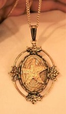 Lovely Leafy Rim Textured Starfish Seashore Inset Goldtone Pendant Necklace
