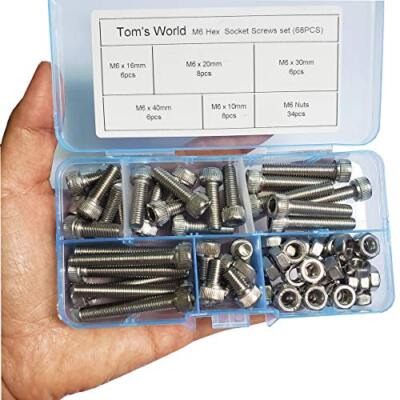 M6 Hex Socket Head Cap Bolts Nuts Screws Assortment Set 304 Stainless Steel Alle