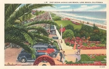 Postcard East Ocean Avenue and Beach Long Beach California Linen