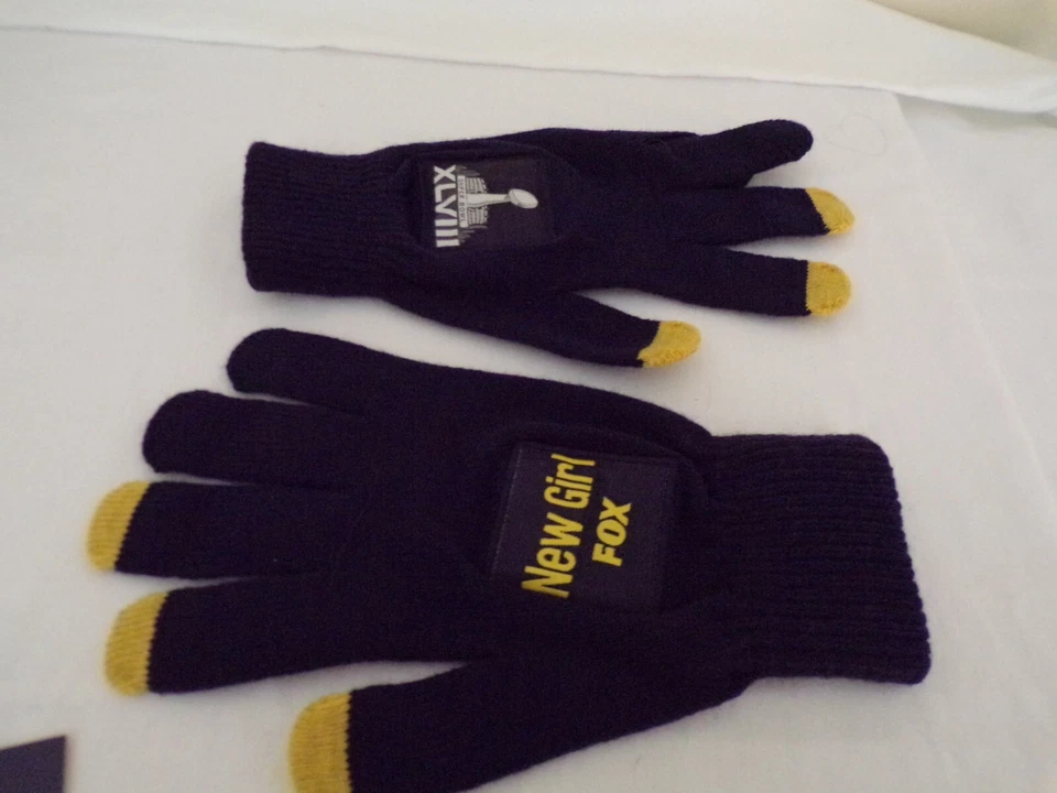NFL Superbowl XLVIII Negro y Dorado Nuevo Niña Tejido Promo Guantes de Mensajes de Mensaje, Talla Adulto Foto 2 de 3
