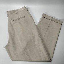 Perry Ellis Portfolio Straight Flat Front Beige Cuffed Dress Pants Mens Sz 36x30