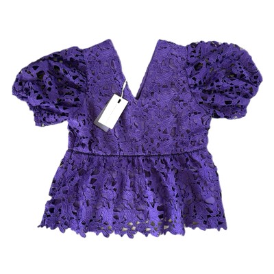 Endless Rose Shirt Women s Purple L Crochet Lace Short Puff Sleeve Blouse NWT