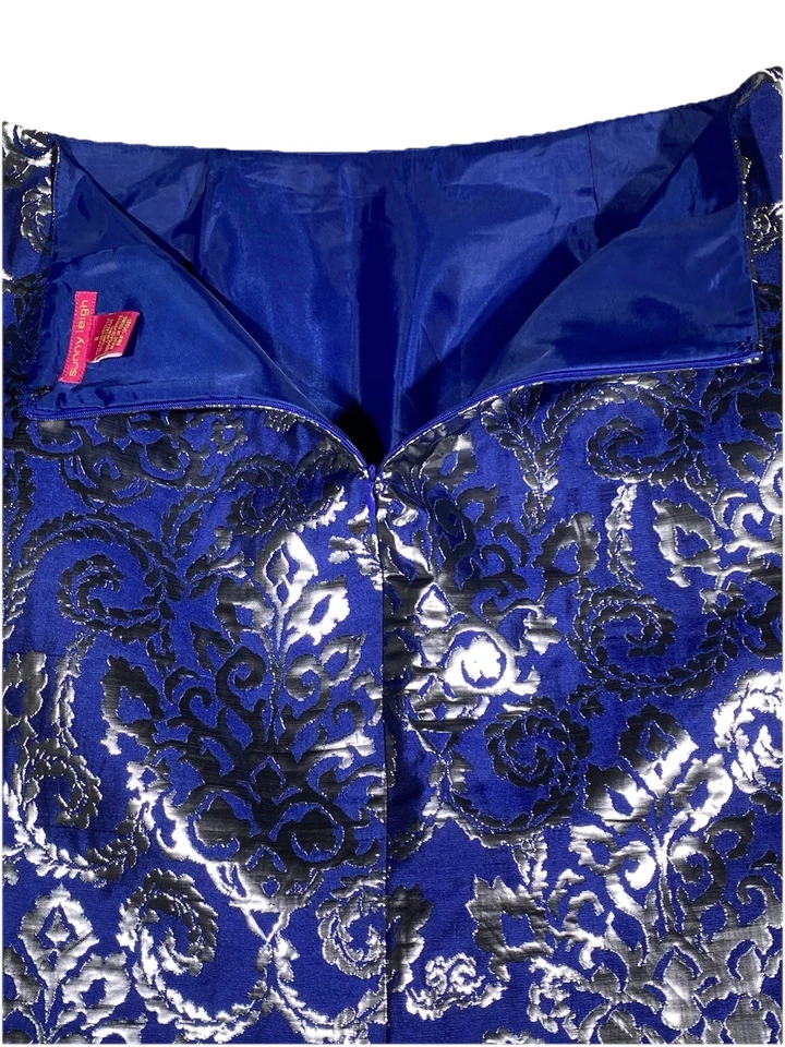 Falda Metálica Sunny Leigh Talla 8 Azul/Plateada Forrada a Lápiz Cremallera Trasera Vacaciones Foto 3 de 4